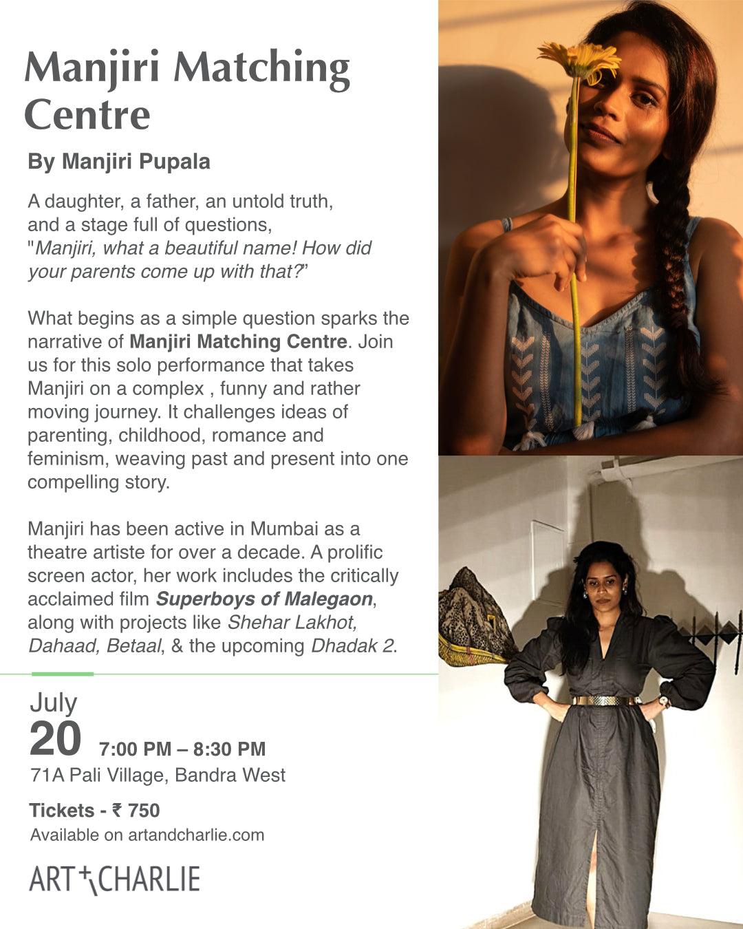 Ticket - Manjiri Matching Centre - 20 July - 7 PM