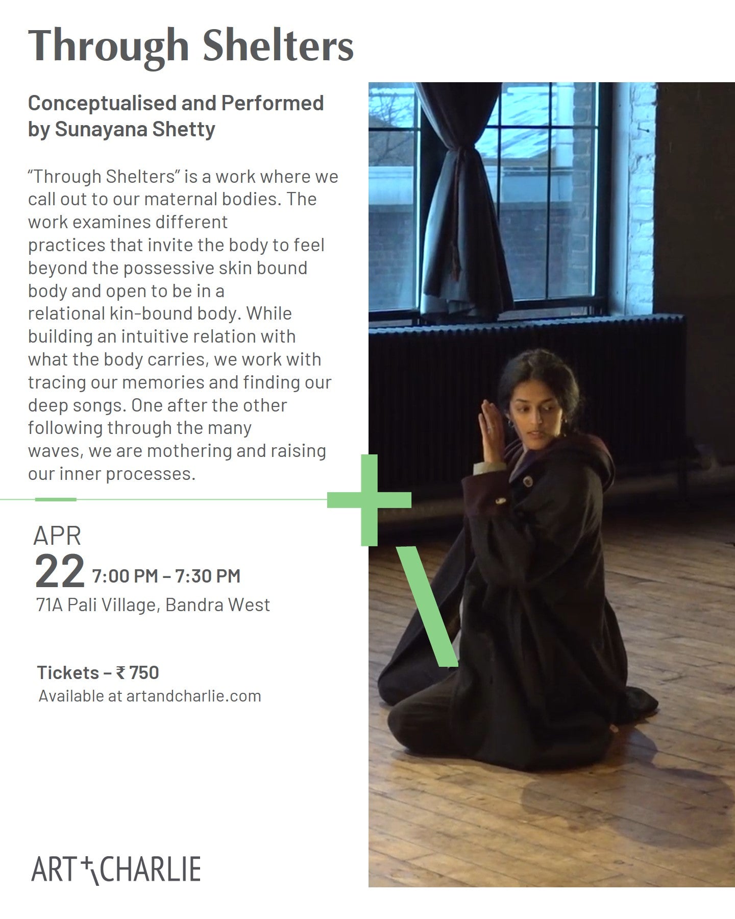 Ticket - Performance - Through Shelters - Sunayana Shetty - April 22 - 7 PM
