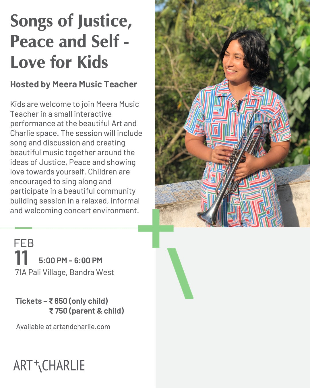 Ticket - Songs of Justice, Peace and Self-Love for Kids (ages 5+) with Meera Music Teacher - February 11 - 5 PM